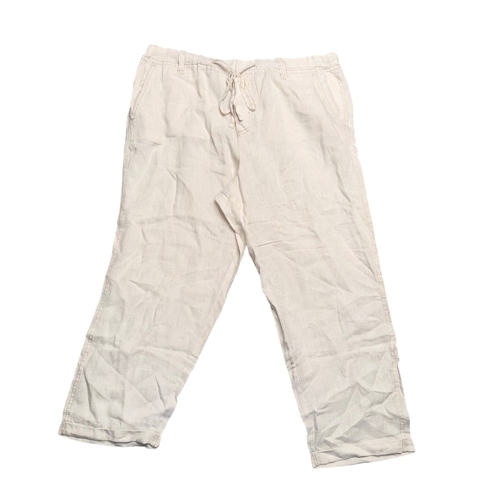 Caslon Linen Pants Womens Medium Beige Excellent Drawstring Elastic Waist Casual